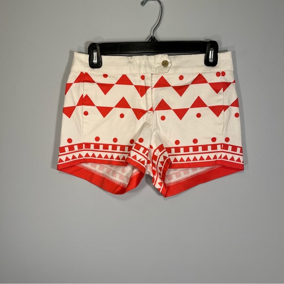 J Crew Shorts Womens 00 White Red Geometric Printed Chino Stretch Cotton Blend - Picture 1 of 10